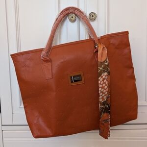 Faux Leather Orange Tote Bag